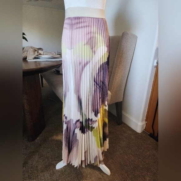 Spring Green And Purple Abstract Pleated Skirt Size XS - Picture 1 of 5